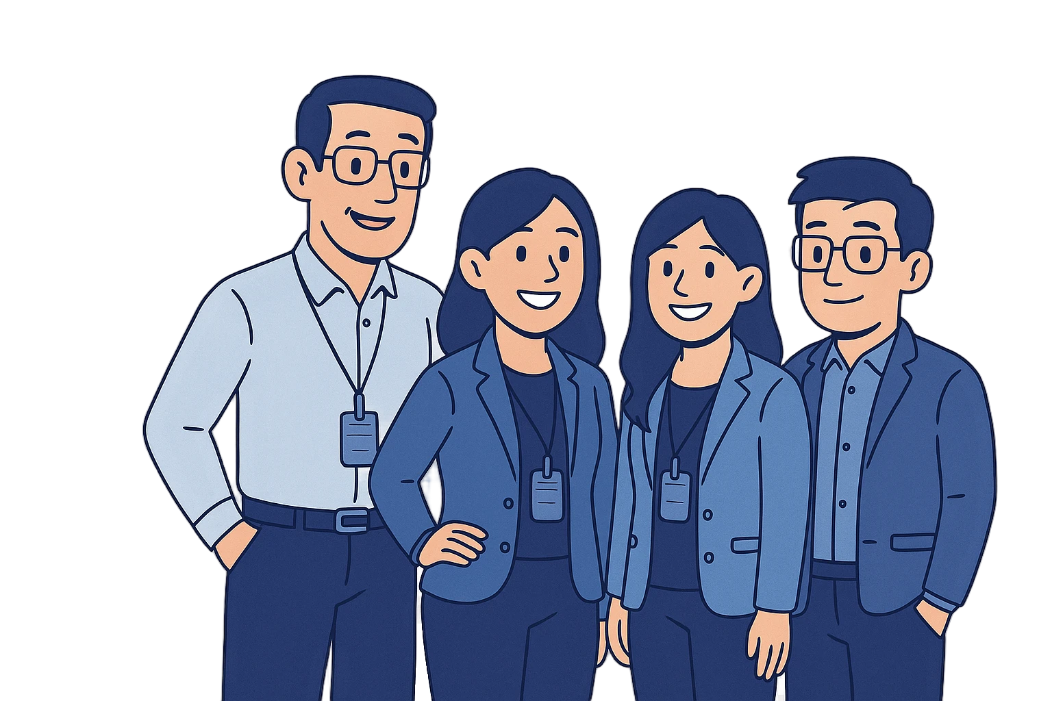 Team of professionals in blue attire